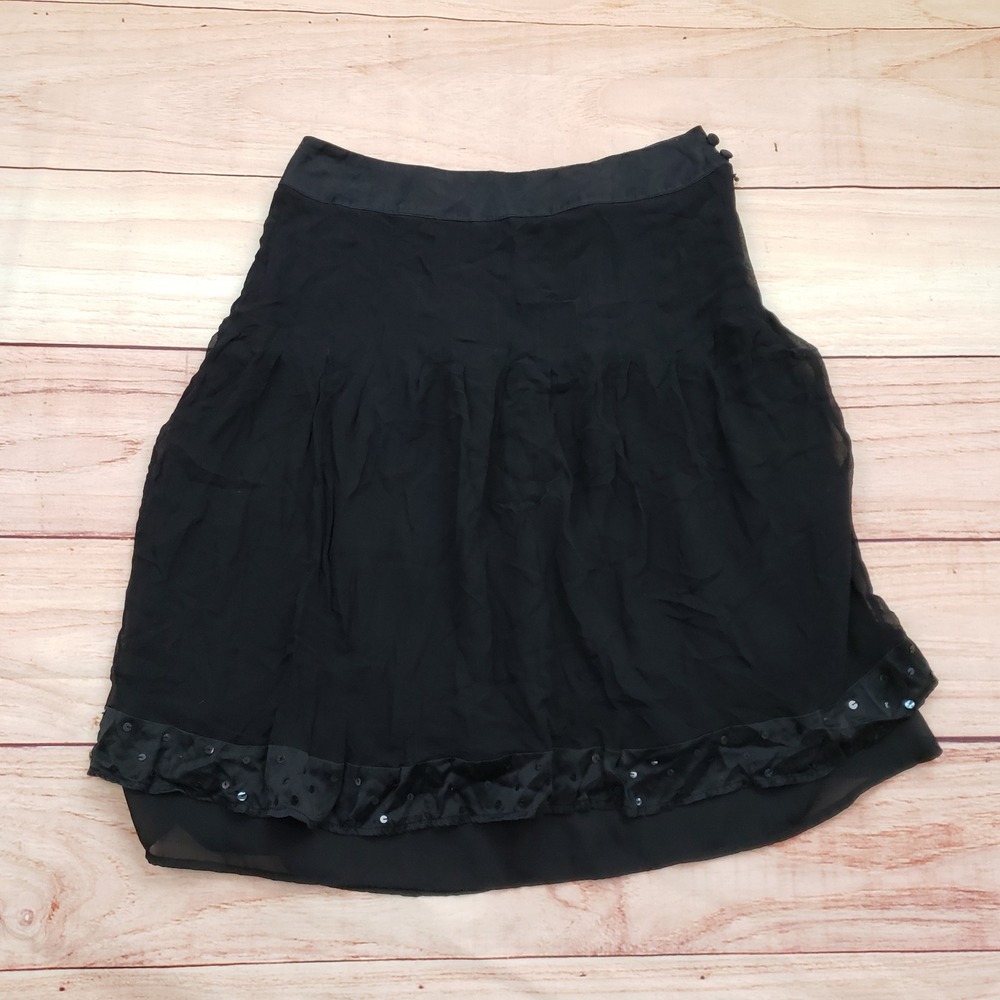 Worthington Skirt Womens Size 8 Black A-line Sequin Detail Silk Lined Ladies